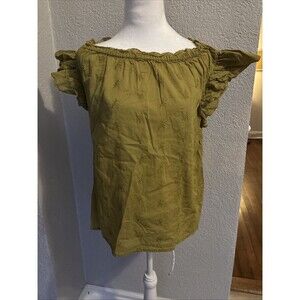 Universal Threads Puff Sleeve Off The Shoulder Green Blouse Size Small